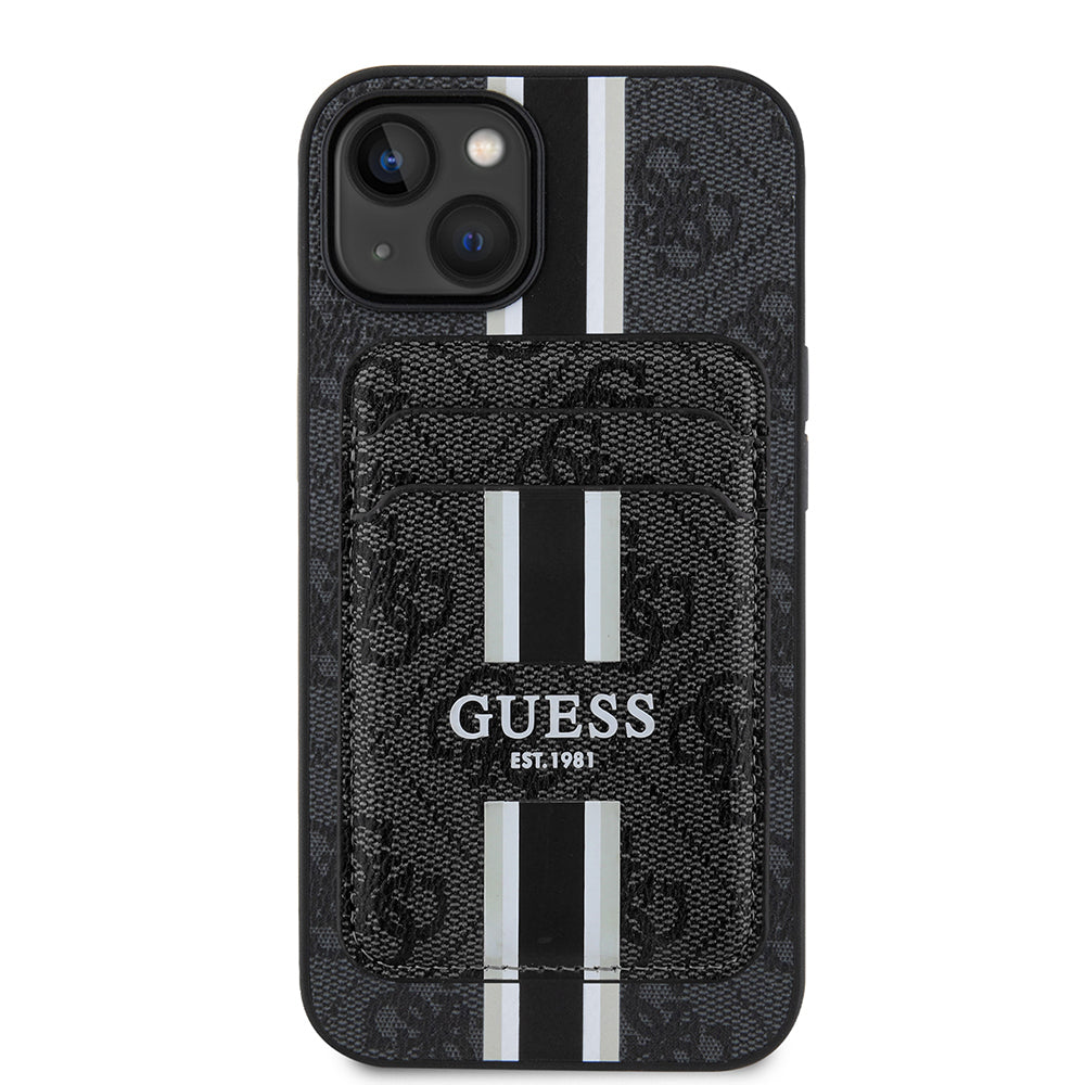 Guess iPhone 15 Orjinal Lisanslı M-safe 4G Desenli Çizgili Kartlıklı Kılıf Guess iPhone 15 Orjinal Lisanslı M-safe 4G Desenli Çizgili Kartlıklı Kılıf